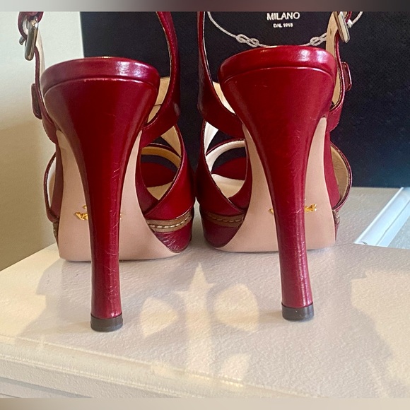 Prada Platform Red Sandals Slingback Heels - Picture 6 of 14